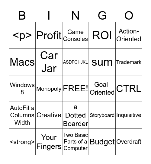 Computer Literacy Final Exam Bingo Card