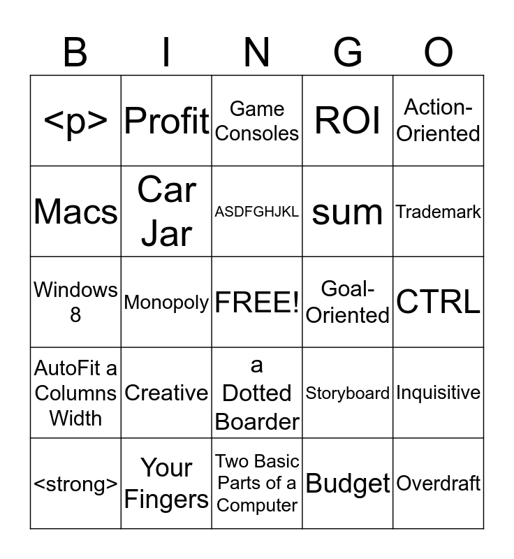 Computer Literacy Final Exam Bingo Card