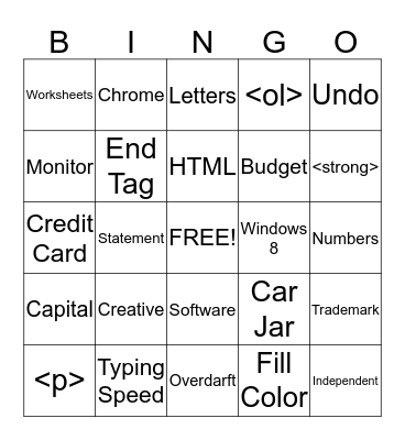 ComputerLiteracy Final Exam Bingo Card