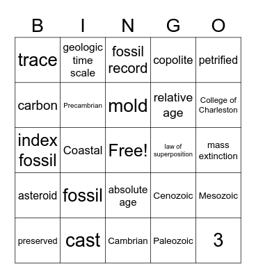 Fossil-Geologic Time Bingo Card