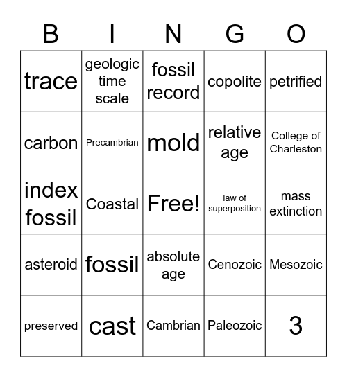 Fossil-Geologic Time Bingo Card