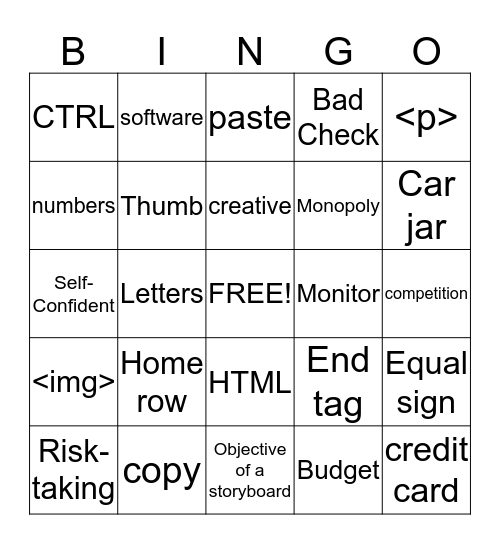 Computer Literacy final exam Bingo Card