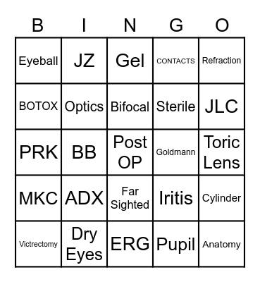Ophthalmology Bingo Card