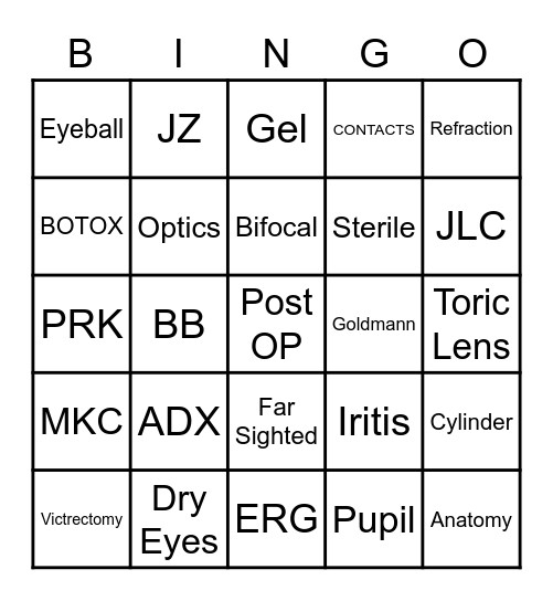 Ophthalmology Bingo Card