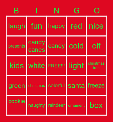 christmas bingo Card