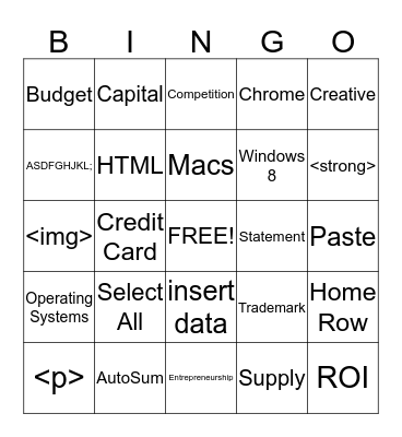 Computer Literacy Final Exam Bingo Card