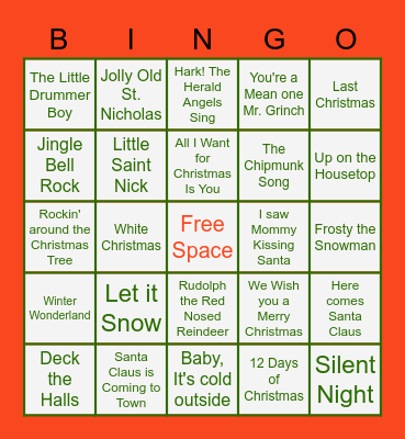 Christmas Music Bingo Card