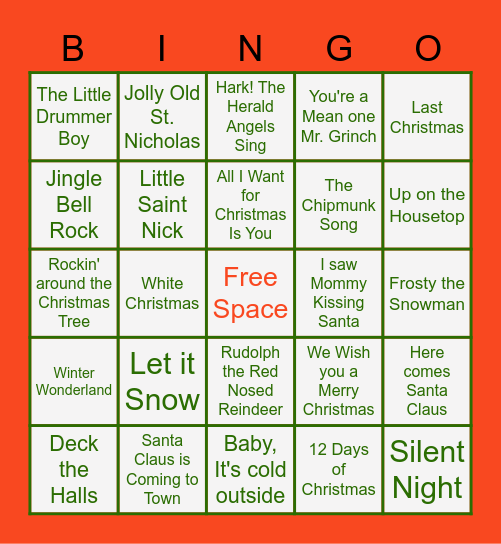 Christmas Music Bingo Card