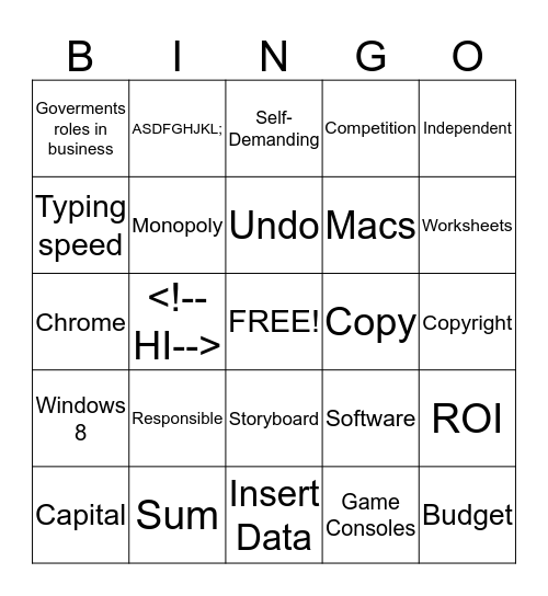 Computer Literacy Final Exam Bingo Card