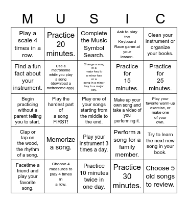 Great Contest 2020 Music Bingo Card