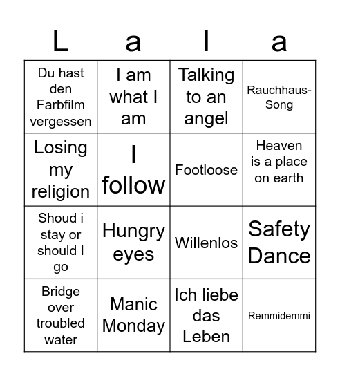 Singing Bingo Card