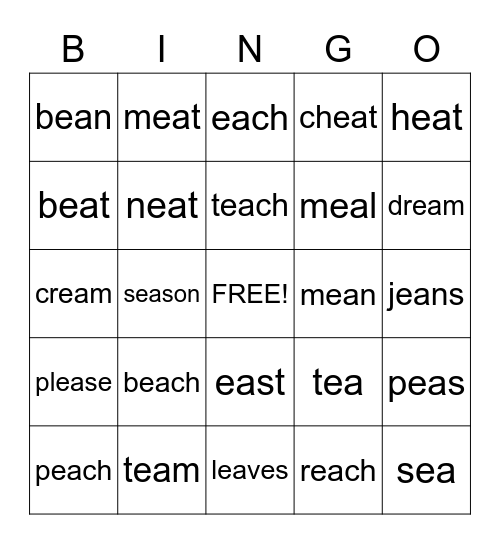 ea words Bingo Card