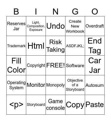 Computer Literacy Final Exam Bingo Card