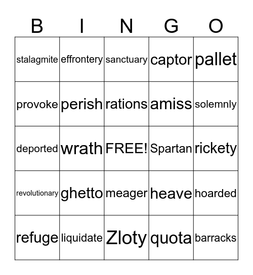 Prisoner B-3087 Bingo Card