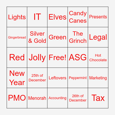 Heico Home for the Holidays Bingo Card