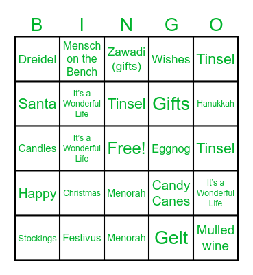 Holidays Bingo Card