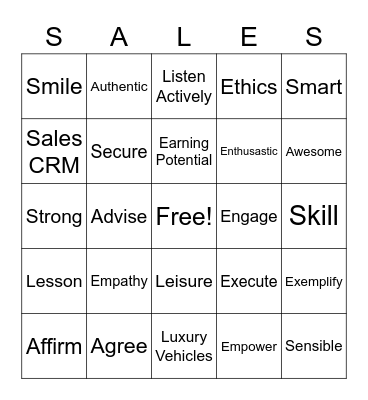 Sales for ESRs Bingo Card