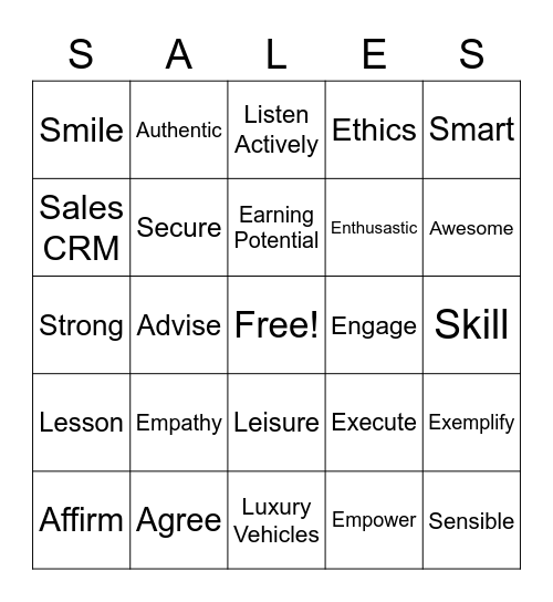 Sales for ESRs Bingo Card