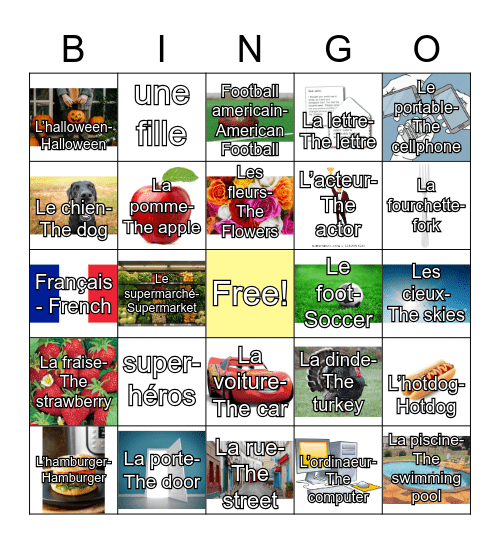 French Bingo Card