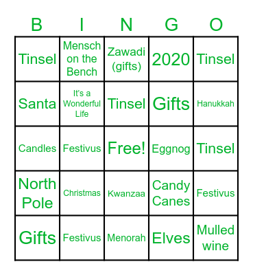 Holidays Bingo Card