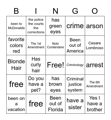 Criminal Juistice 1 Bingo Card