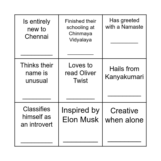 Find Someone Who Bingo Card