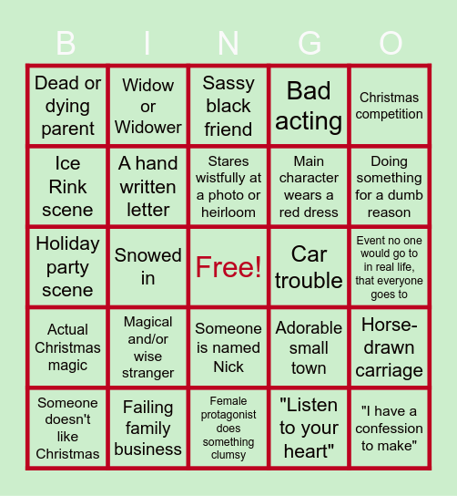 Bad Holiday RomCom bingo! Bingo Card