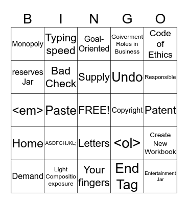 Computer Literacy Final Exam 2 Bingo Card
