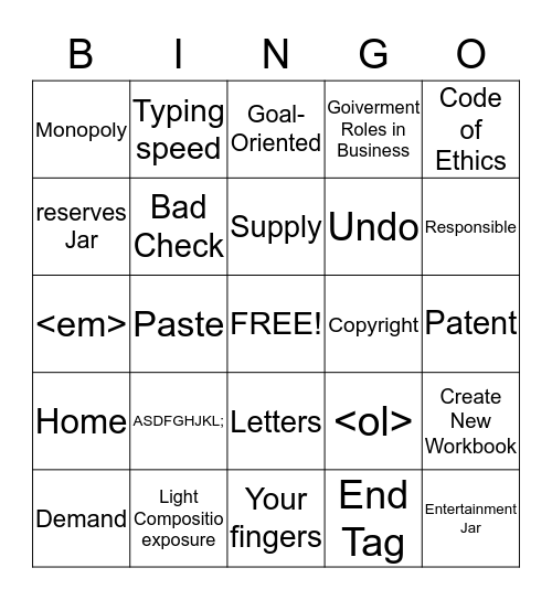 Computer Literacy Final Exam 2 Bingo Card