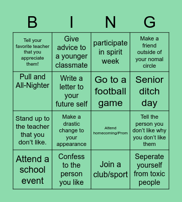 Senior Year Bingo Card