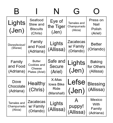 SEP Holiday Bingo Card