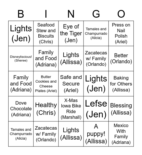 SEP Holiday Bingo Card