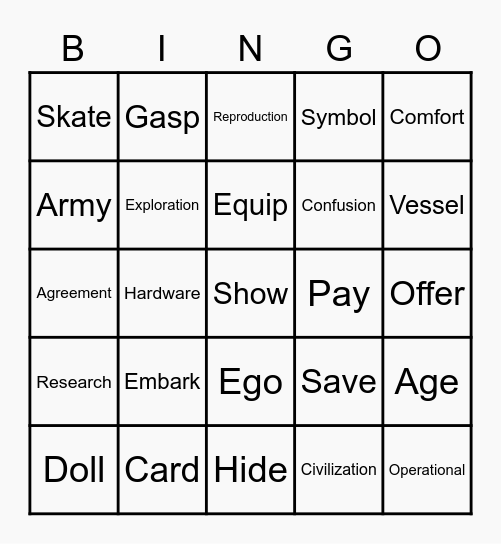 Bingo Word Edition Bingo Card