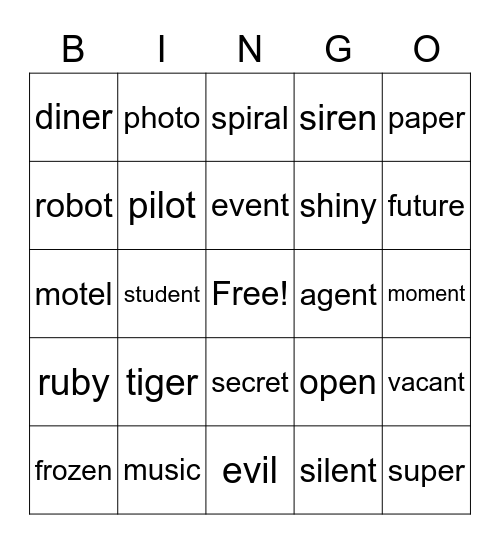 Open Syllable Bingo Card