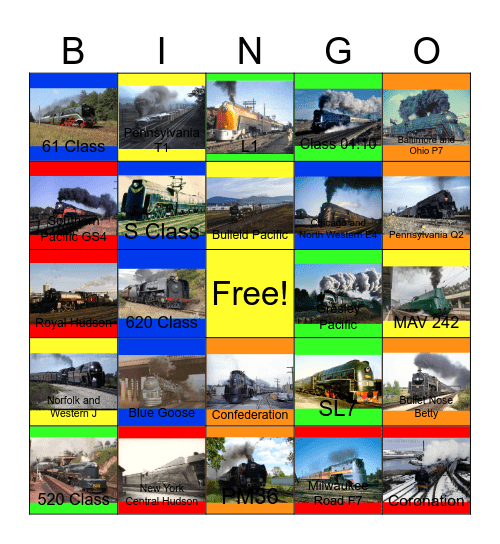 Streamlined Steam Locomotives Bingo Card