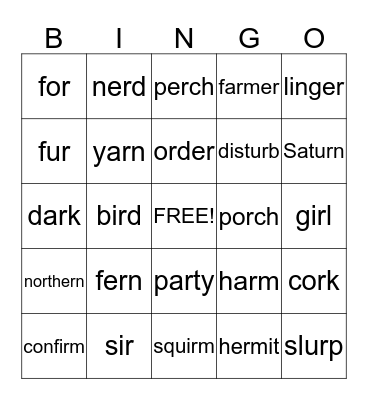 R-Controlled Vowels Bingo Card