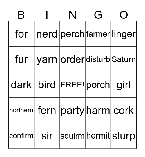 R-Controlled Vowels Bingo Card