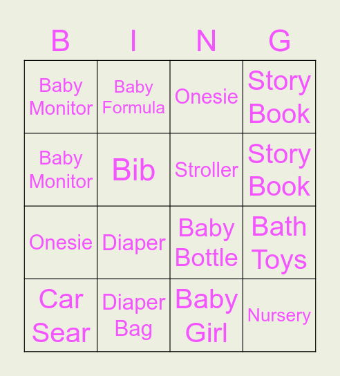 Baby Bingo Card