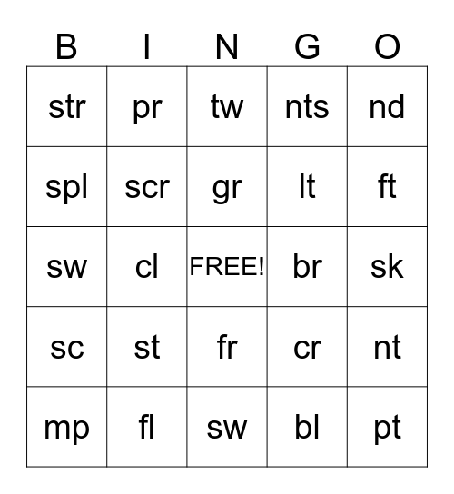 Consonant Blend Bingo Card