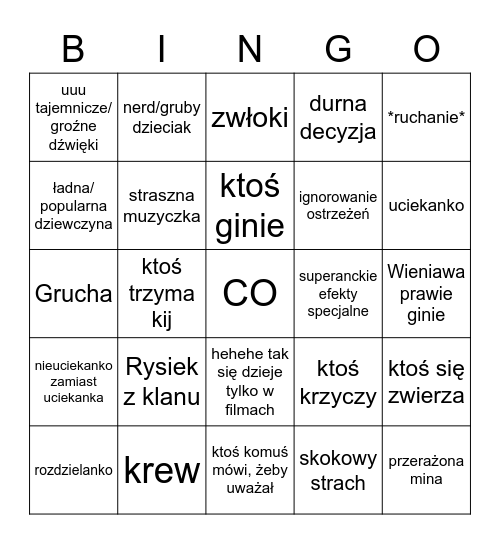 horror z wieniawą Bingo Card
