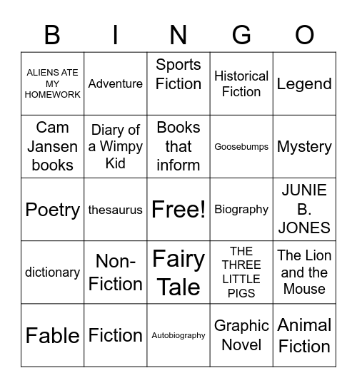 Genre Bingo Card