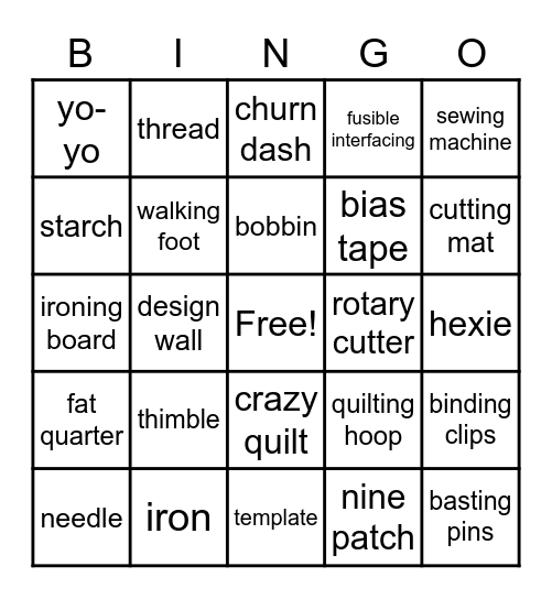 Quilting BINGO Card