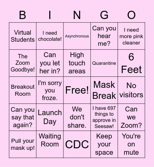 Teaching 2020 Bingo Card