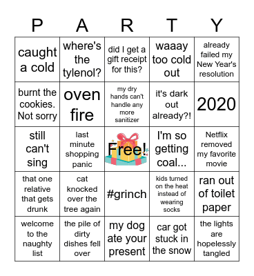 Holiday Mishaps Bingo Card