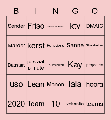 Lean Team Functions Bingo Card
