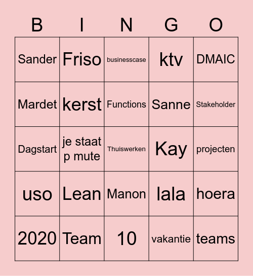 Lean Team Functions Bingo Card