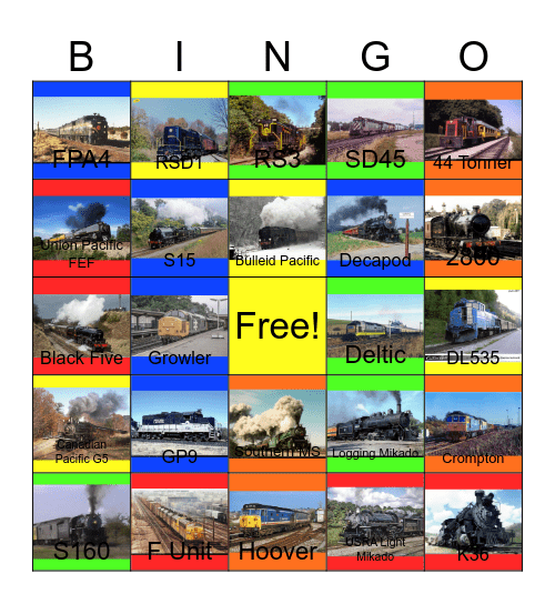 Dinner Trains that I would like to eat dinner and ride on one day Bingo Card