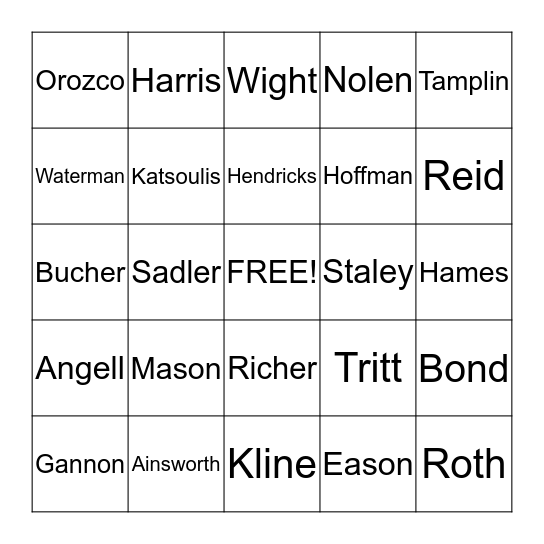 RNJH TEACHER BINGO Card