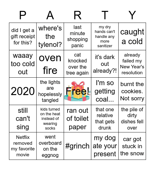 Holiday Mishaps Bingo Card