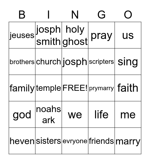 church bingo Card